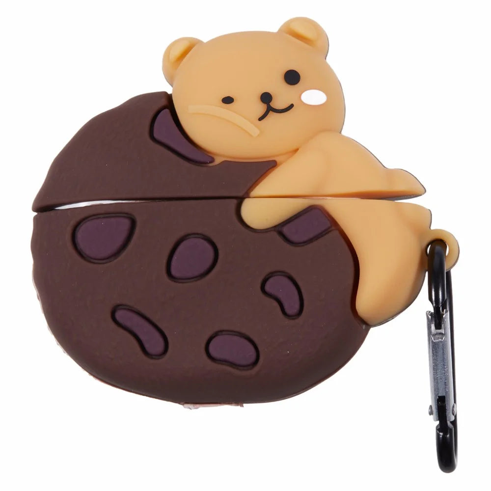 Silicone Cover for Apple AirPods Pro Cookie Bear Bluetooth-compatible Earphones Protective Case with Carabiner - 1