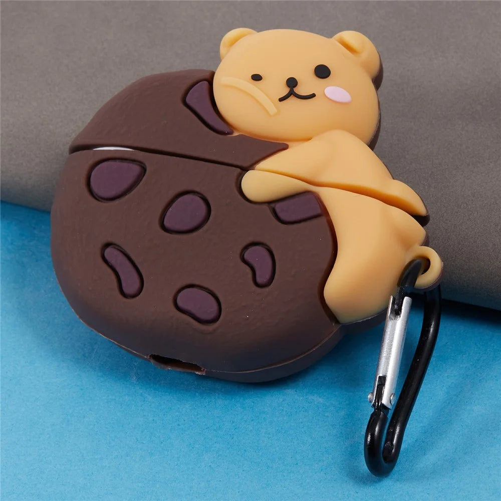 Silicone Cover for Apple AirPods Pro Cookie Bear Bluetooth-compatible Earphones Protective Case with Carabiner - 3
