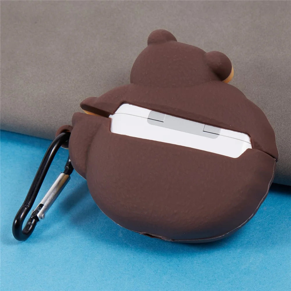 Silicone Cover for Apple AirPods Pro Cookie Bear Bluetooth-compatible Earphones Protective Case with Carabiner - 4