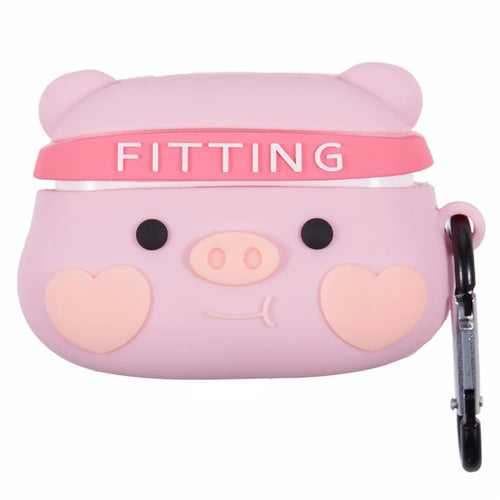For Apple AirPods Pro Bluetooth-compatible Earphones Silicone Cover Pig Head Protective Case with Carabiner - 1