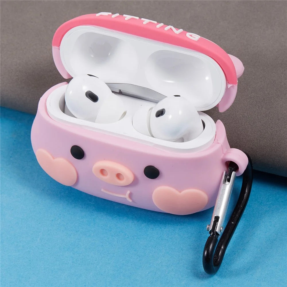 For Apple AirPods Pro Bluetooth-compatible Earphones Silicone Cover Pig Head Protective Case with Carabiner - 5
