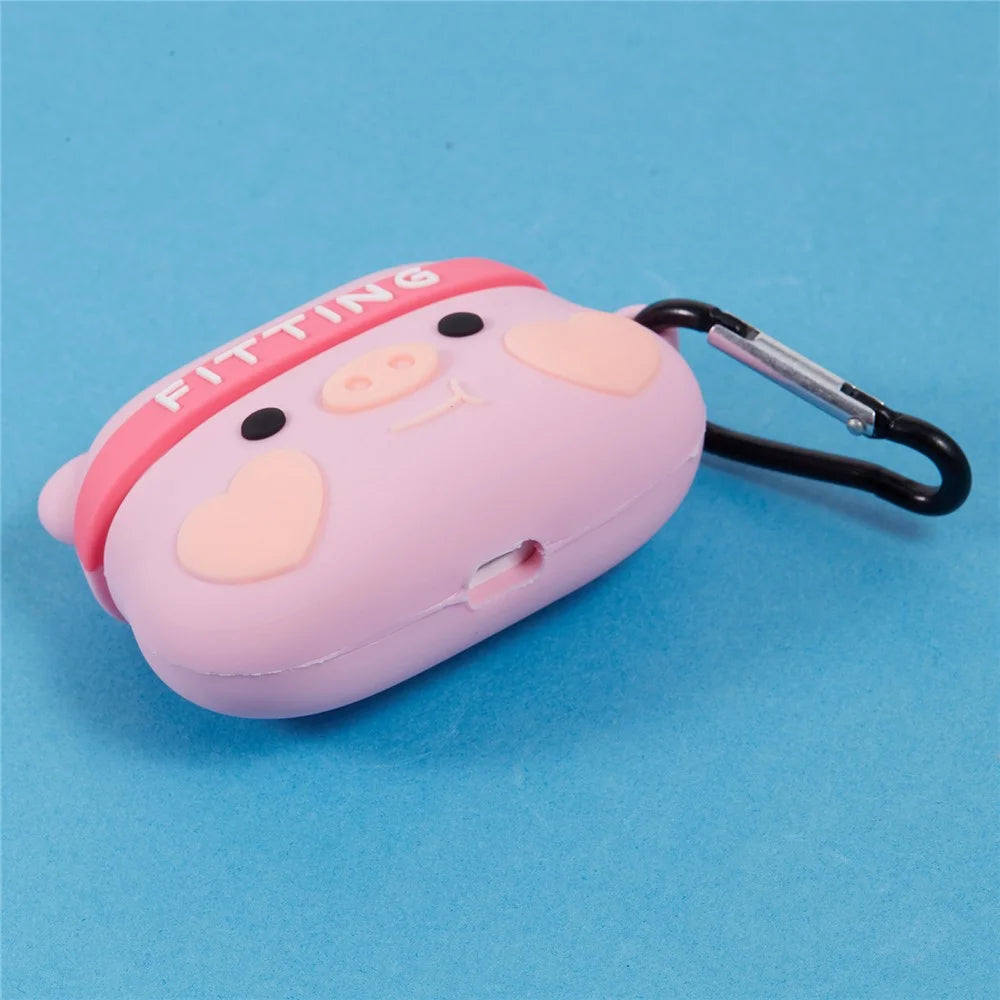 For Apple AirPods Pro Bluetooth-compatible Earphones Silicone Cover Pig Head Protective Case with Carabiner - 6