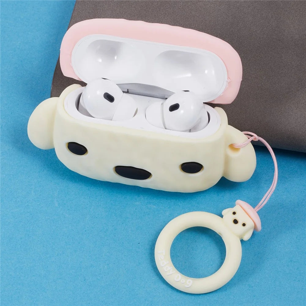 For Apple AirPods Pro Bluetooth-compatible Earphones Silicone Cover Teddy Protective Case - Beige - 7