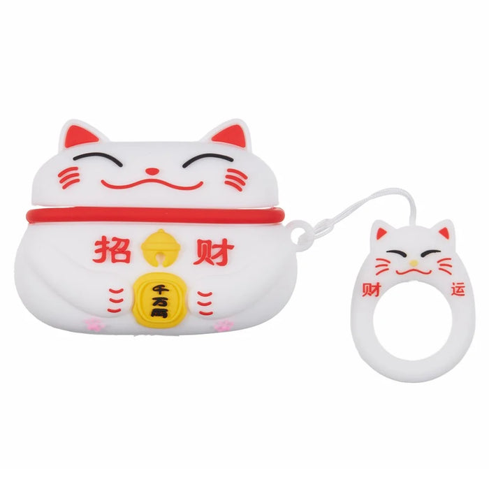 Silicone Cover for Apple AirPods Pro Bluetooth-compatible Earphones Lucky Cat Protective Case with Loop Strap - White - 1