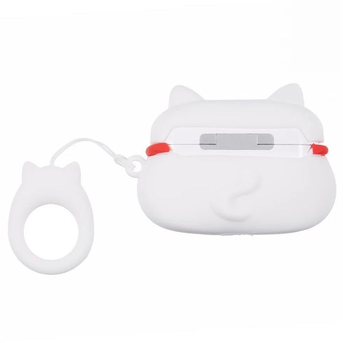 Silicone Cover for Apple AirPods Pro Bluetooth-compatible Earphones Lucky Cat Protective Case with Loop Strap - White - 2
