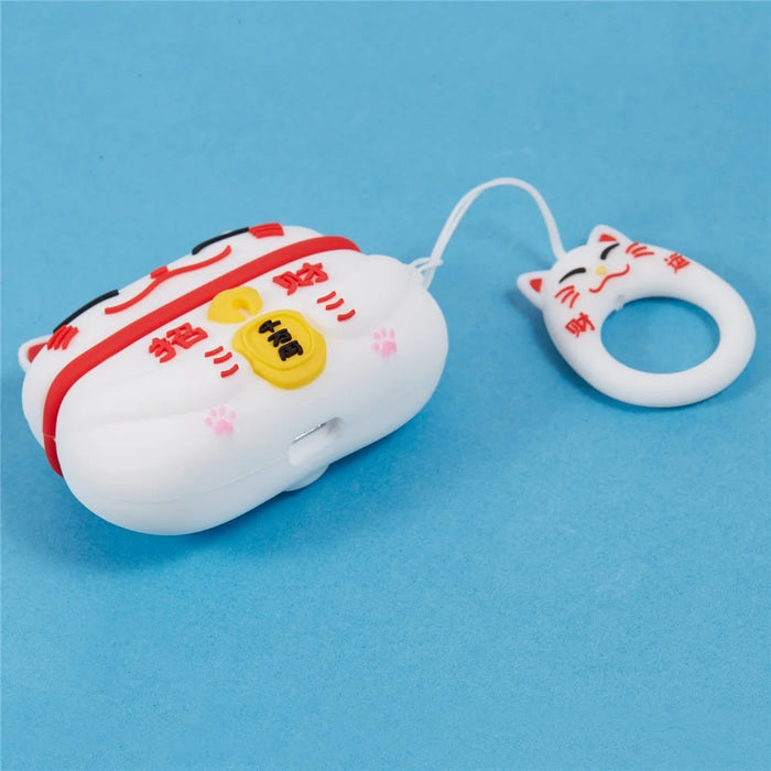 Silicone Cover for Apple AirPods Pro Bluetooth-compatible Earphones Lucky Cat Protective Case with Loop Strap - White - 6