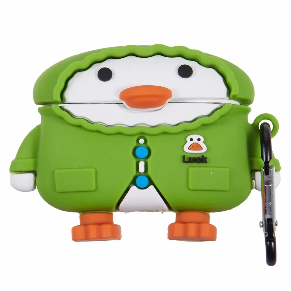 Silicone Cover for Apple AirPods Pro Raincoat Duck Bluetooth-compatible Earphones Protective Case with Carabiner - 1