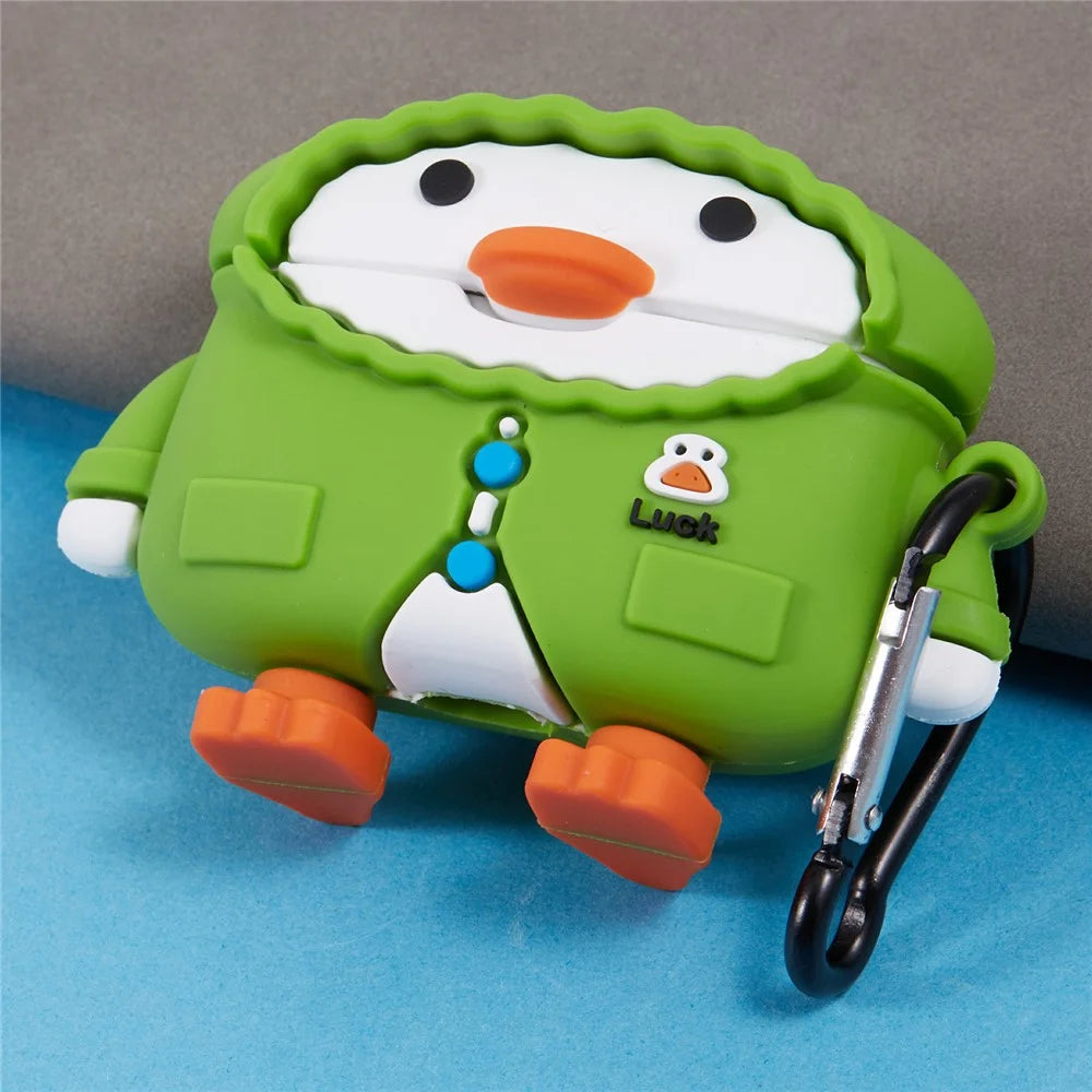 Silicone Cover for Apple AirPods Pro Raincoat Duck Bluetooth-compatible Earphones Protective Case with Carabiner - 3