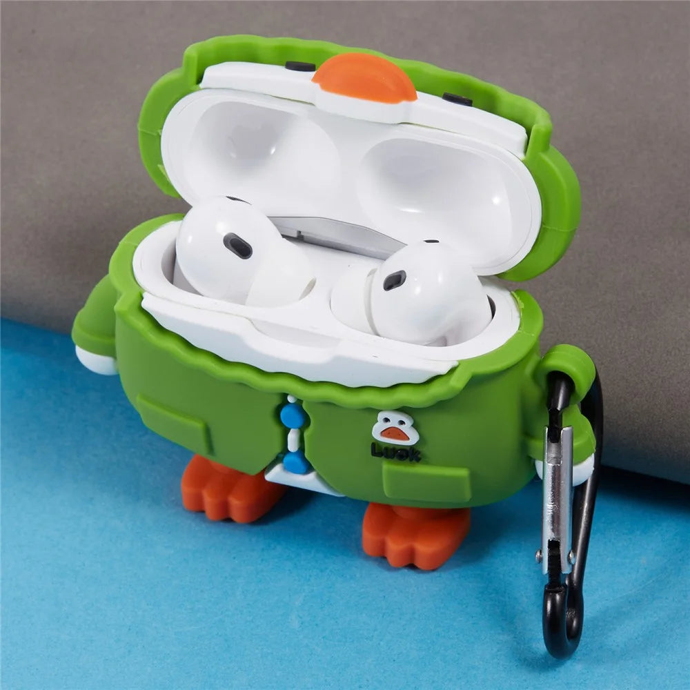 Silicone Cover for Apple AirPods Pro Raincoat Duck Bluetooth-compatible Earphones Protective Case with Carabiner - 5