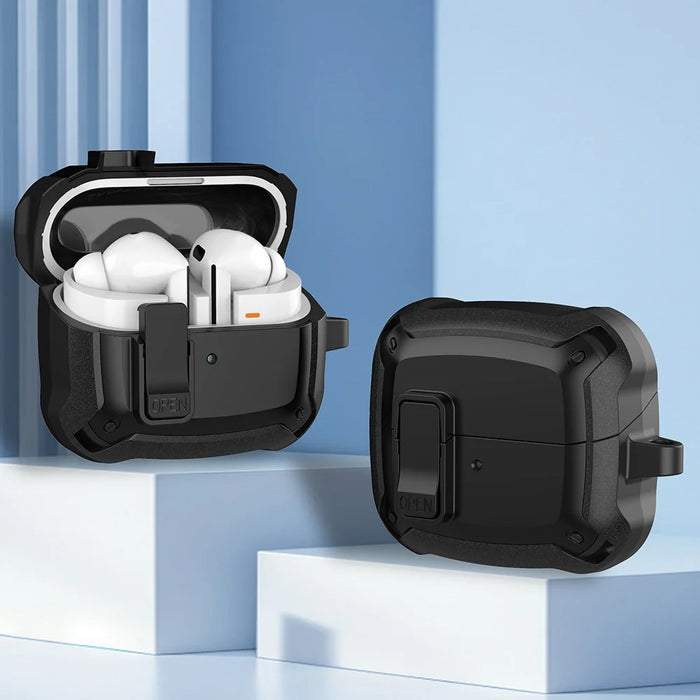 For Samsung Galaxy Buds3 / Buds3 Pro Bluetooth-compatible Earphone Cover TPU+PC Anti-Drop Case with Buckle - All Black - 2