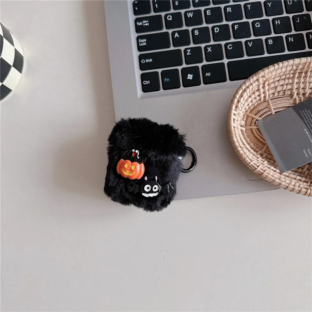 For Apple AirPods with Wireless Charging Case (2019) / AirPods with Charging Case (2019) / (2016) Case Halloween Pumpkin Bat Fluffy TPU Cover - 2
