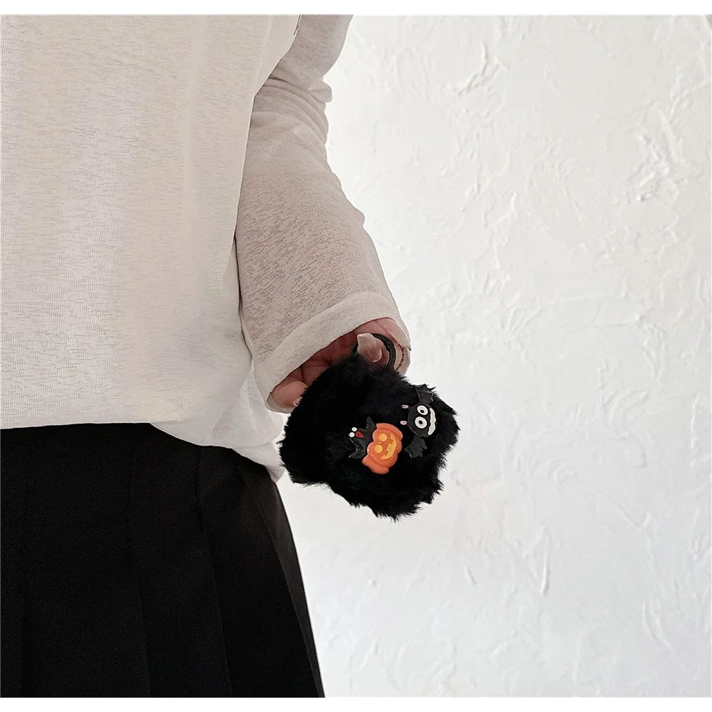 For Apple AirPods with Wireless Charging Case (2019) / AirPods with Charging Case (2019) / (2016) Case Halloween Pumpkin Bat Fluffy TPU Cover - 5