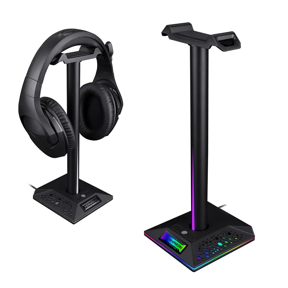 RGB Headphone Desktop Stand Gaming Headset Holder with 3.5mm AUX 2 USB Ports for Bose JBL AKG - 1