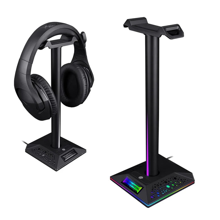 RGB Headphone Desktop Stand Gaming Headset Holder with 3.5mm AUX 2 USB Ports for Bose JBL AKG - 1