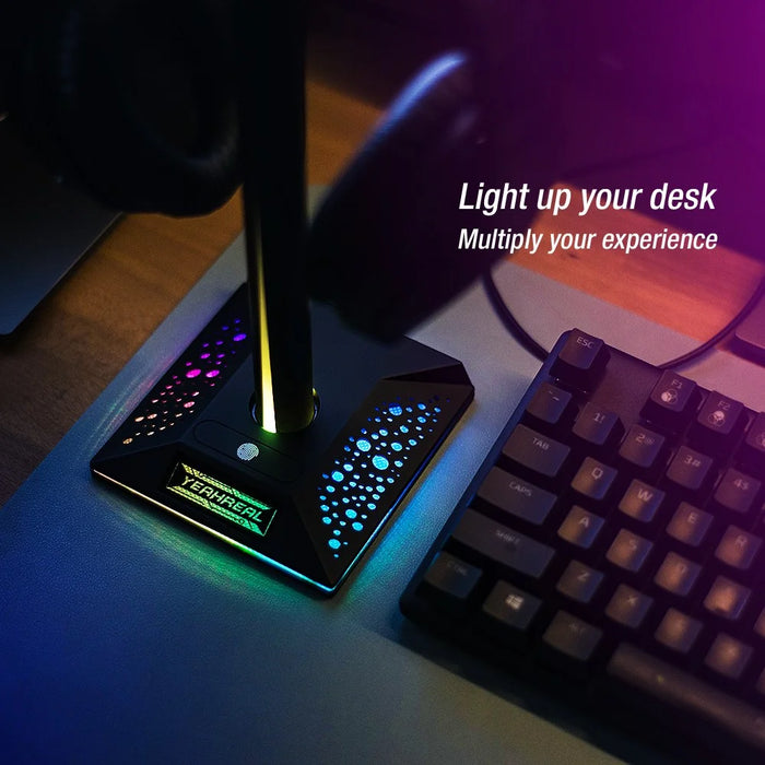 RGB Headphone Desktop Stand Gaming Headset Holder with 3.5mm AUX 2 USB Ports for Bose JBL AKG - 3