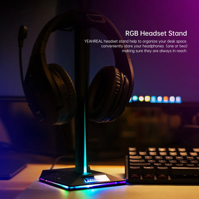 RGB Headphone Desktop Stand Gaming Headset Holder with 3.5mm AUX 2 USB Ports for Bose JBL AKG - 4
