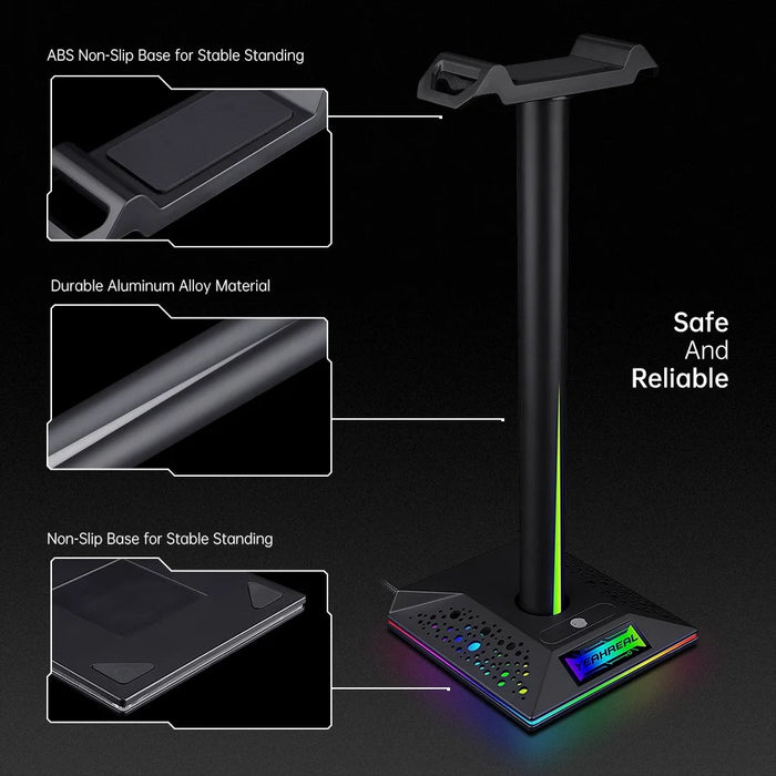 RGB Headphone Desktop Stand Gaming Headset Holder with 3.5mm AUX 2 USB Ports for Bose JBL AKG - 7