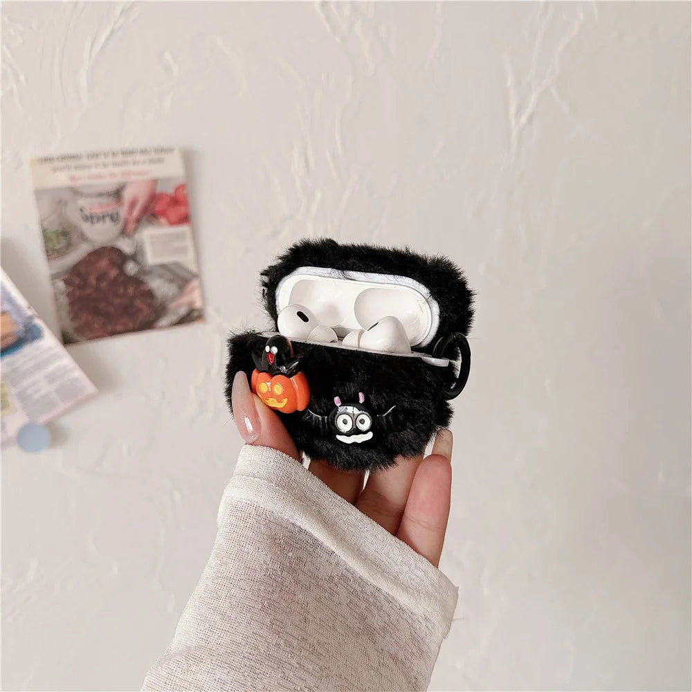 For Apple AirPods Pro 2 / AirPods Pro Case Halloween Pumpkin Bat Fluffy TPU Cover with Ring Buckle - 4