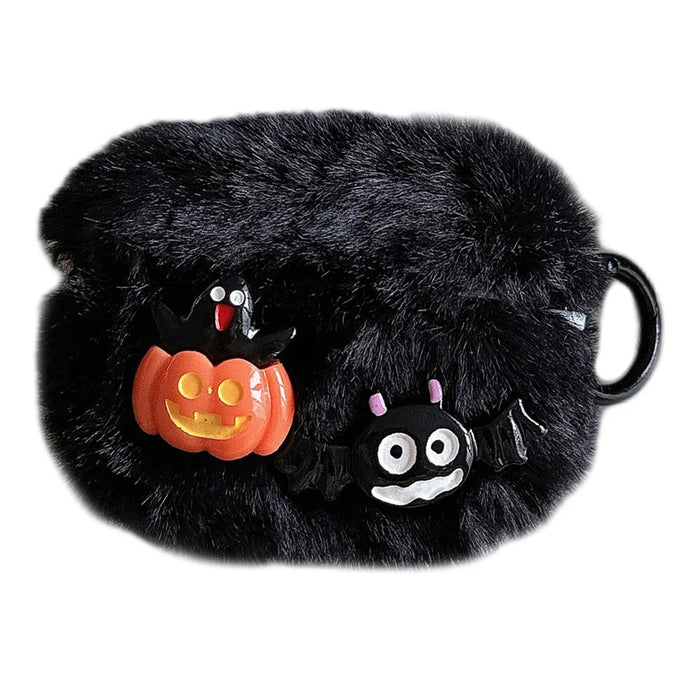 For Apple AirPods 3 Case Halloween Pumpkin Bat Fluffy TPU Cover with Ring Buckle - 1