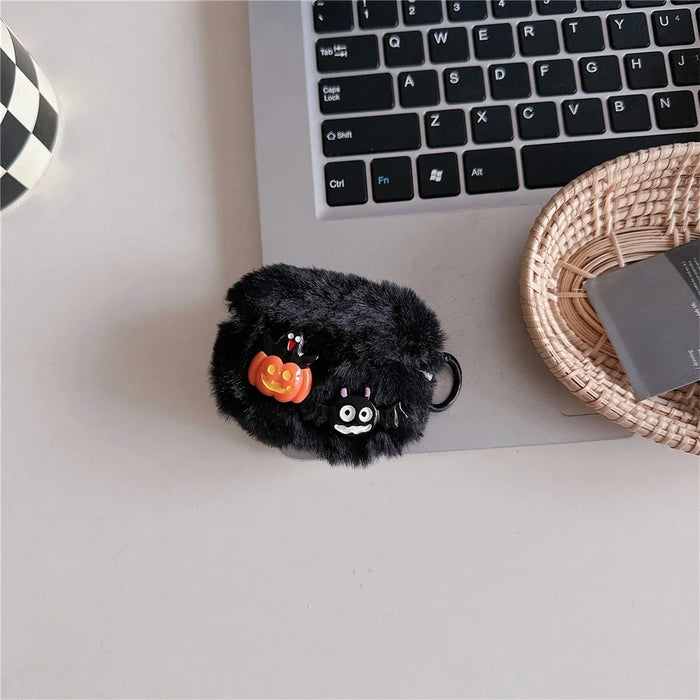 For Apple AirPods 3 Case Halloween Pumpkin Bat Fluffy TPU Cover with Ring Buckle - 2