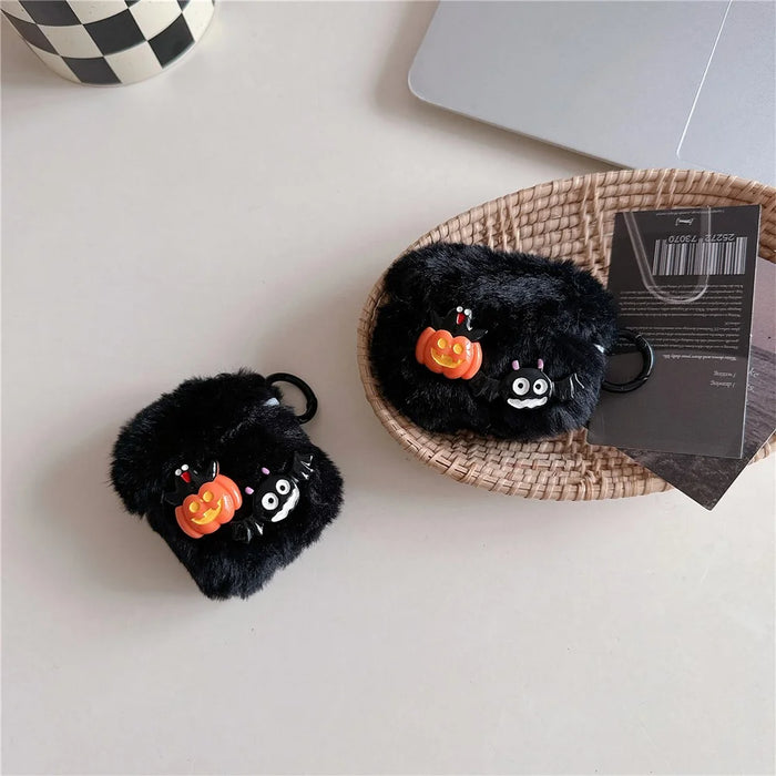 For Apple AirPods 3 Case Halloween Pumpkin Bat Fluffy TPU Cover with Ring Buckle - 6