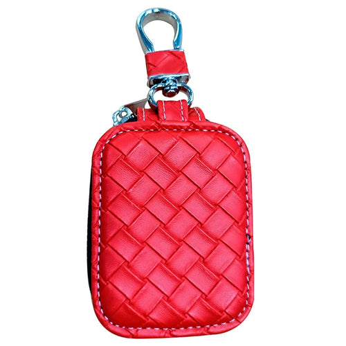 For Apple Series Earbud Carrying Case Small PU Leather Woven Pattern Earphone Cover - Red - 1