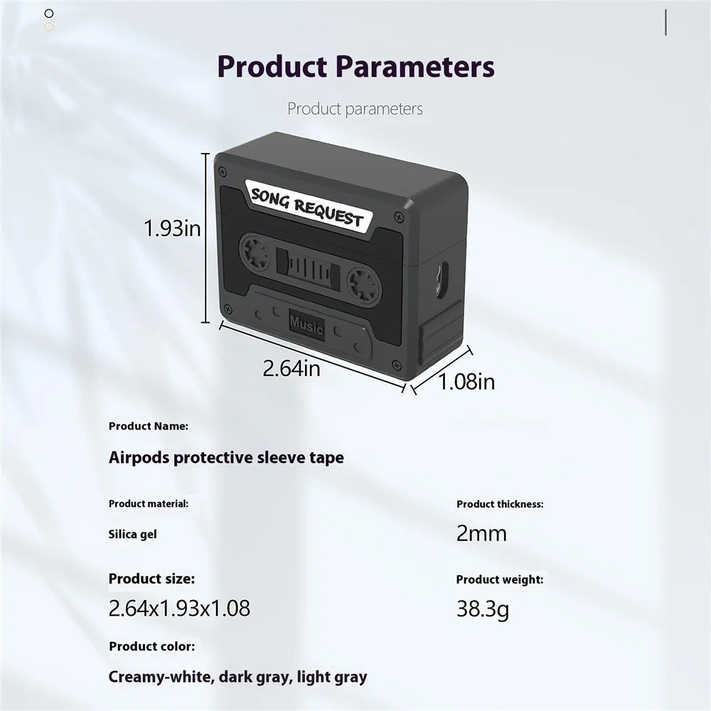 For Apple AirPods 3 Case Cassette Tape Design Portable Liquid Silicone Earbuds Cover with Strap - Black - 7