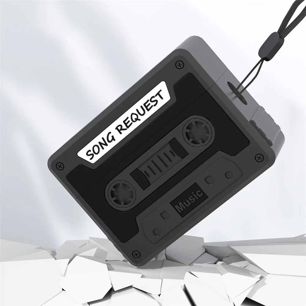 For Apple AirPods Pro 2 / AirPods Pro Case Cassette Tape Design Portable Liquid Silicone Earbuds Cover with Strap - Black - 5