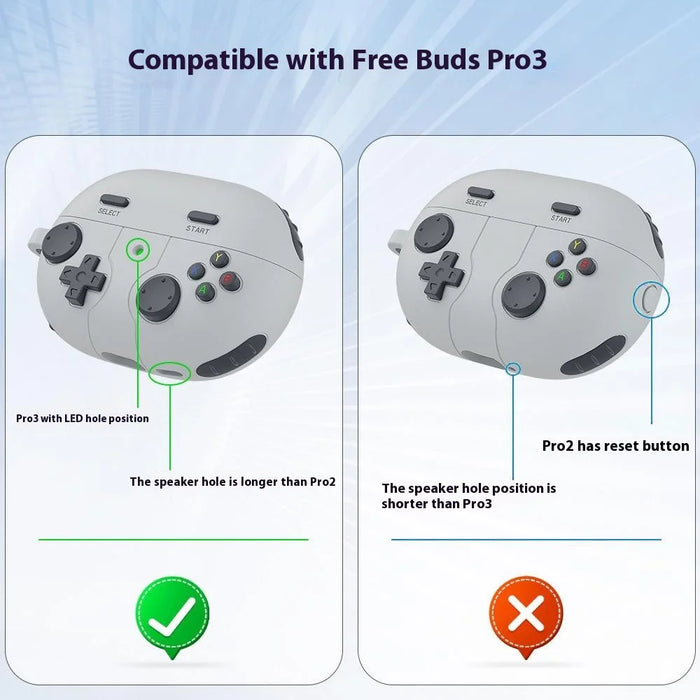 For Huawei Freebuds Pro 3 Case Game Console Design Liquid Silicone Earbuds Cover with Carabiner - Light Grey - 3