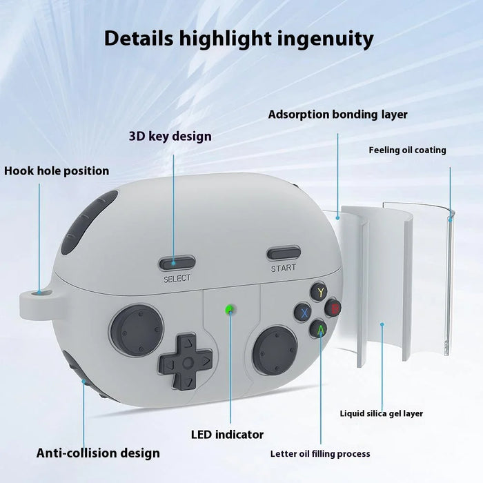 For Huawei Freebuds Pro 3 Case Game Console Design Liquid Silicone Earbuds Cover with Carabiner - Light Grey - 4