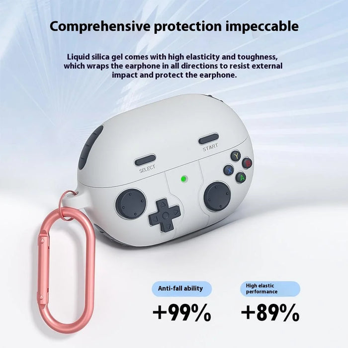 For Huawei Freebuds Pro 3 Case Game Console Design Liquid Silicone Earbuds Cover with Carabiner - Light Grey - 6