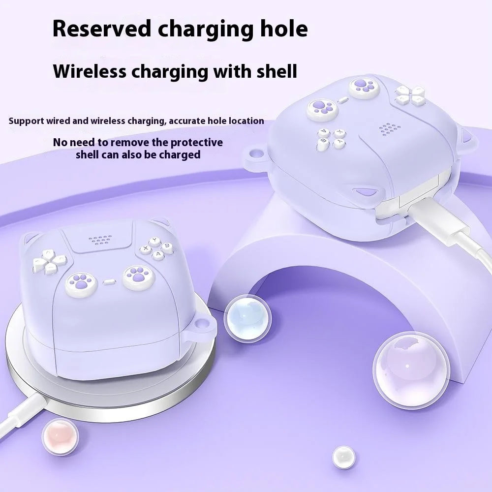 For Samsung Galaxy Buds Live / Buds Pro / Buds2 / Buds2 Pro / Buds FE Case Cute Cat Liquid Silicone Earphone Cover - Light Purple - 3