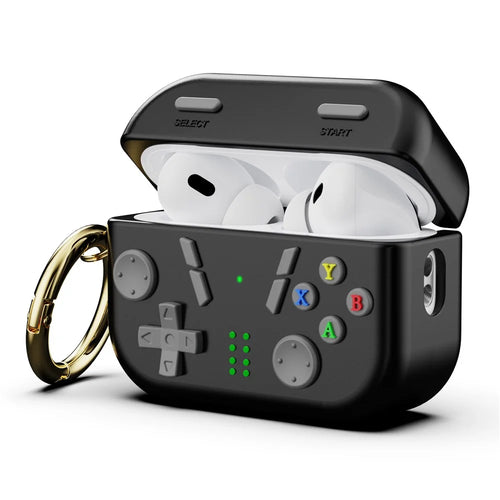 For AirPods Pro 2 Case 3D Gaming Design Silicone Earbuds Cover with Carabiner - Black - 1