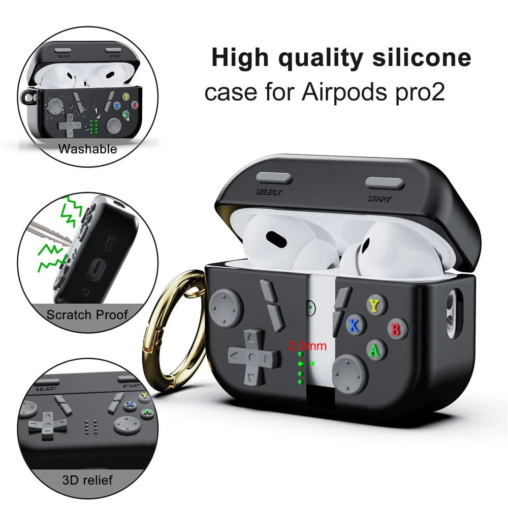 For AirPods Pro 2 Case 3D Gaming Design Silicone Earbuds Cover with Carabiner - Black - 4