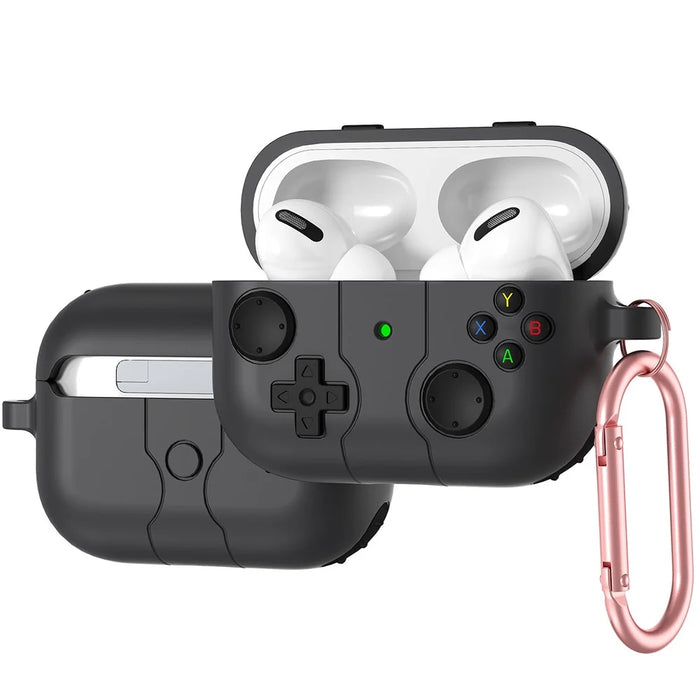For AirPods Pro 2 / AirPods Pro Case Game Console Shape Earphones Silicone Shell with Carabiner - Grey - 1