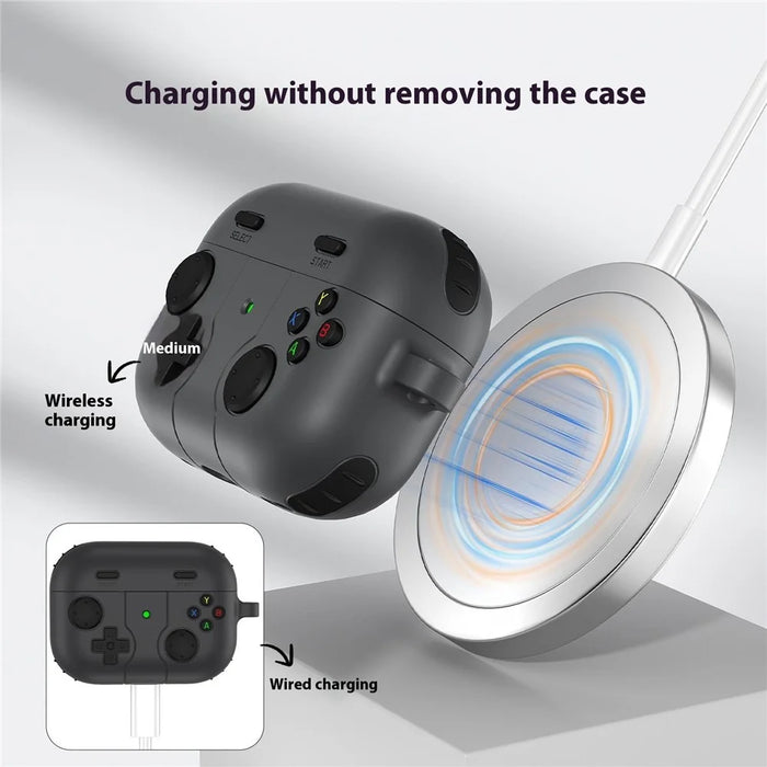 For AirPods Pro 2 / AirPods Pro Case Game Console Shape Earphones Silicone Shell with Carabiner - Grey - 3