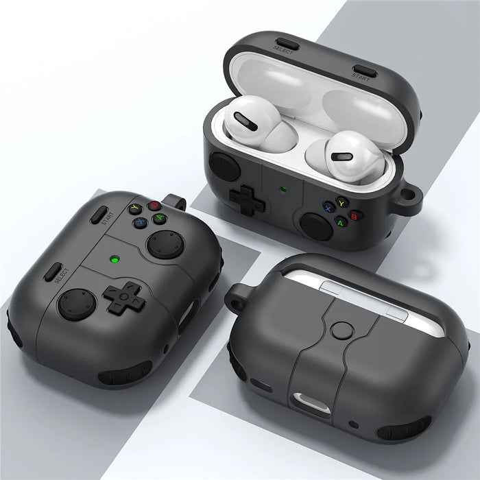 For AirPods Pro 2 / AirPods Pro Case Game Console Shape Earphones Silicone Shell with Carabiner - Grey - 4