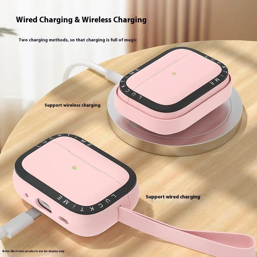 For AirPods Pro 2 Silicone Case Earbuds Shockproof Protective Cover with Anti-Loss Strap - Pink - 2