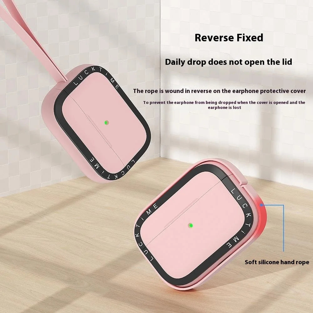 For AirPods Pro 2 Silicone Case Earbuds Shockproof Protective Cover with Anti-Loss Strap - Pink - 3