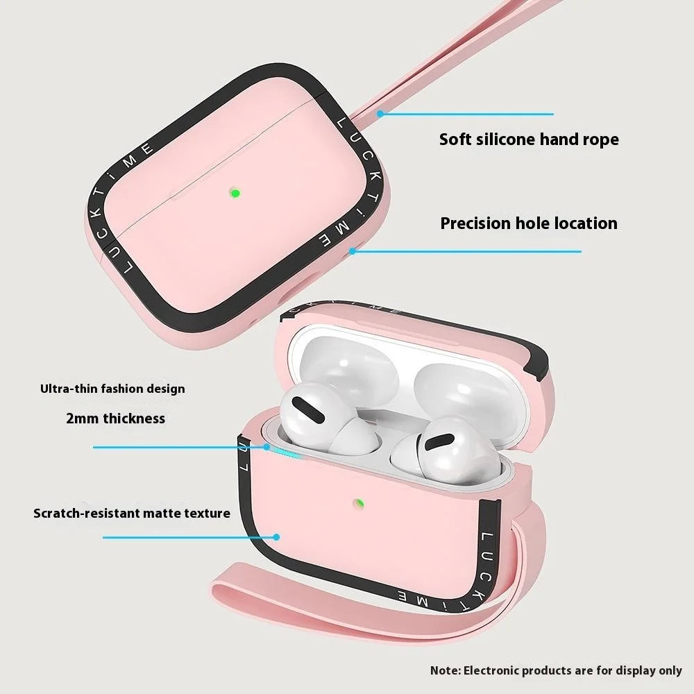 For AirPods Pro 2 Silicone Case Earbuds Shockproof Protective Cover with Anti-Loss Strap - Pink - 4