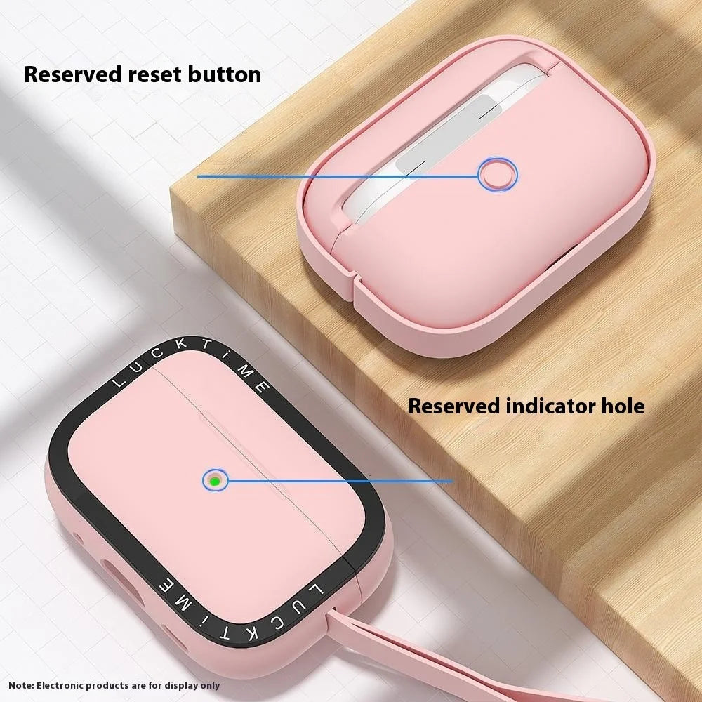 For AirPods Pro 2 Silicone Case Earbuds Shockproof Protective Cover with Anti-Loss Strap - Pink - 5