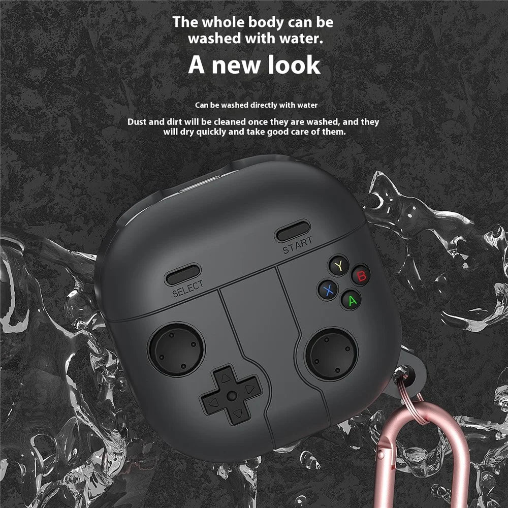 For Samsung Galaxy Buds Live / Buds Pro / Buds2 / Buds2 Pro / Buds FE Case Game Console Shape Earphones Silicone Shell with Carabiner - Dark Grey - 2