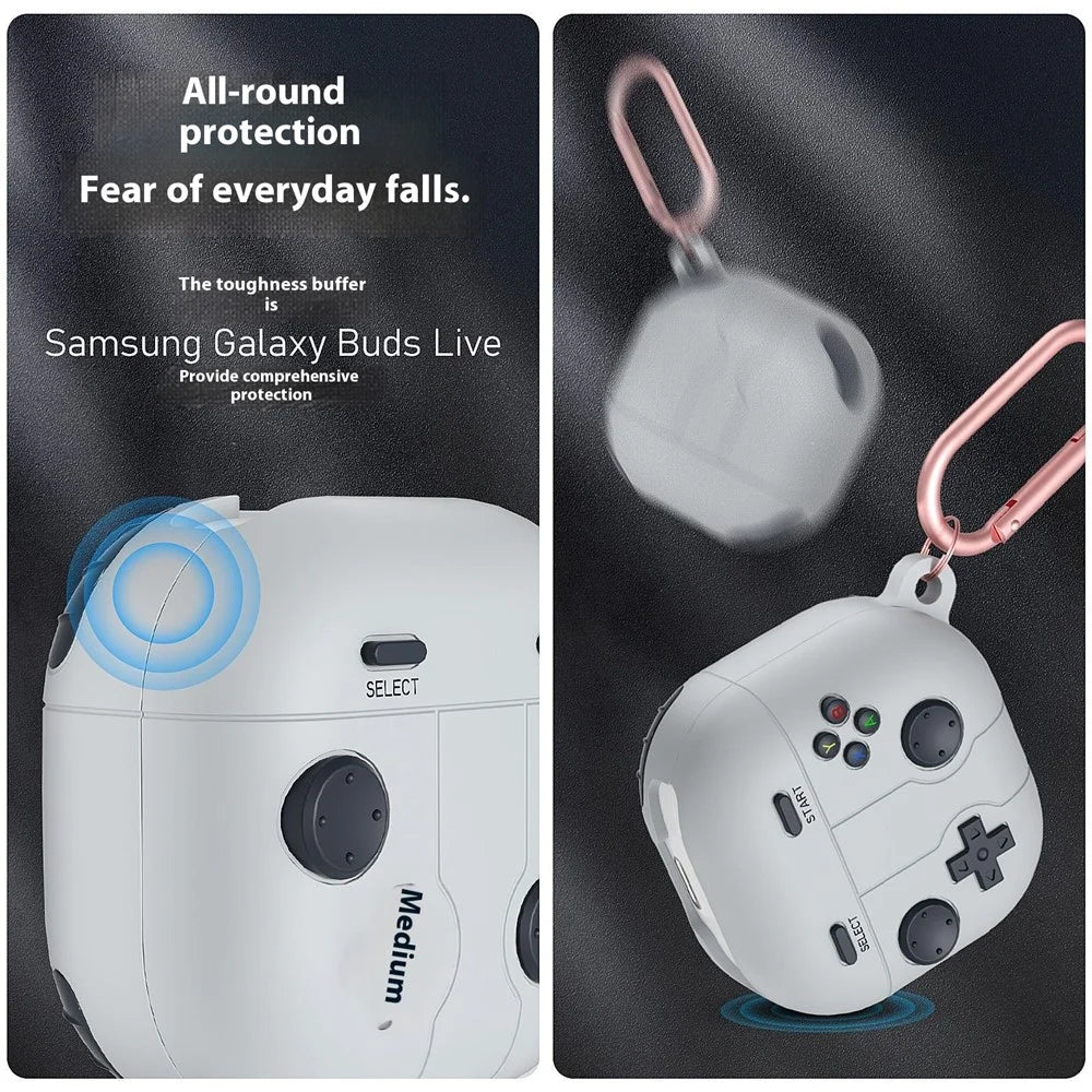 For Samsung Galaxy Buds Live / Buds Pro / Buds2 / Buds2 Pro / Buds FE Case Game Console Shape Earphones Silicone Shell with Carabiner - Dark Grey - 3