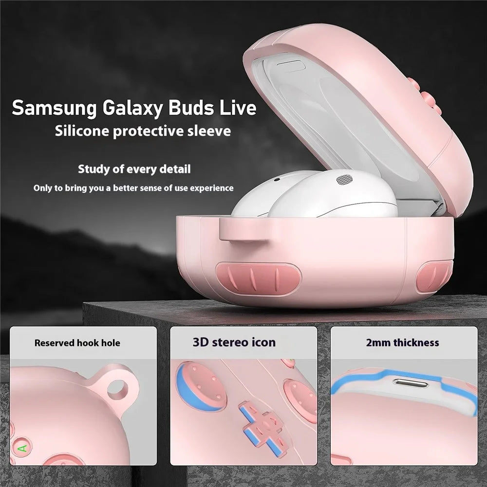 For Samsung Galaxy Buds Live / Buds Pro / Buds2 / Buds2 Pro / Buds FE Case Game Console Shape Earphones Silicone Shell with Carabiner - Dark Grey - 5