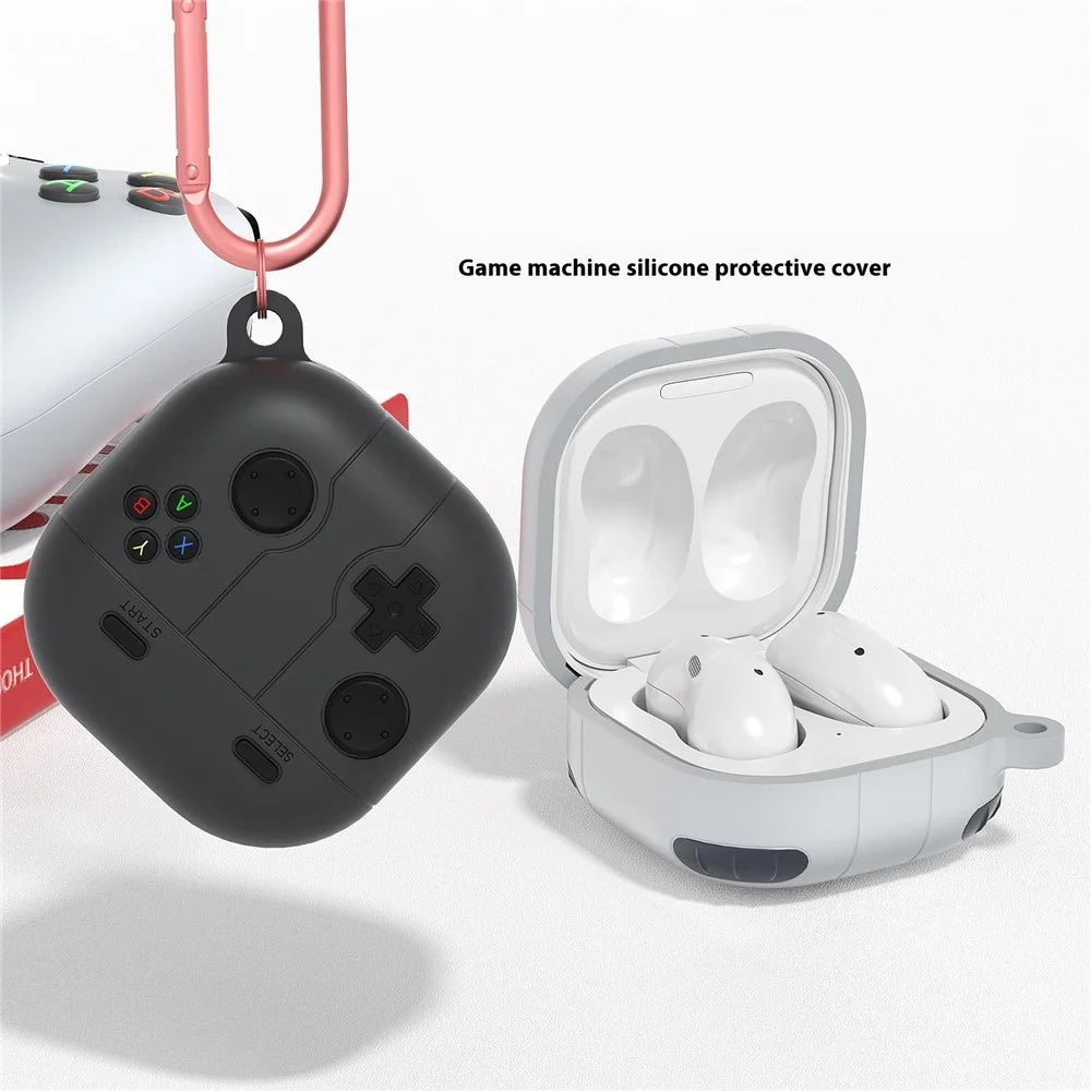 For Samsung Galaxy Buds Live / Buds Pro / Buds2 / Buds2 Pro / Buds FE Case Game Console Shape Earphones Silicone Shell with Carabiner - Dark Grey - 6