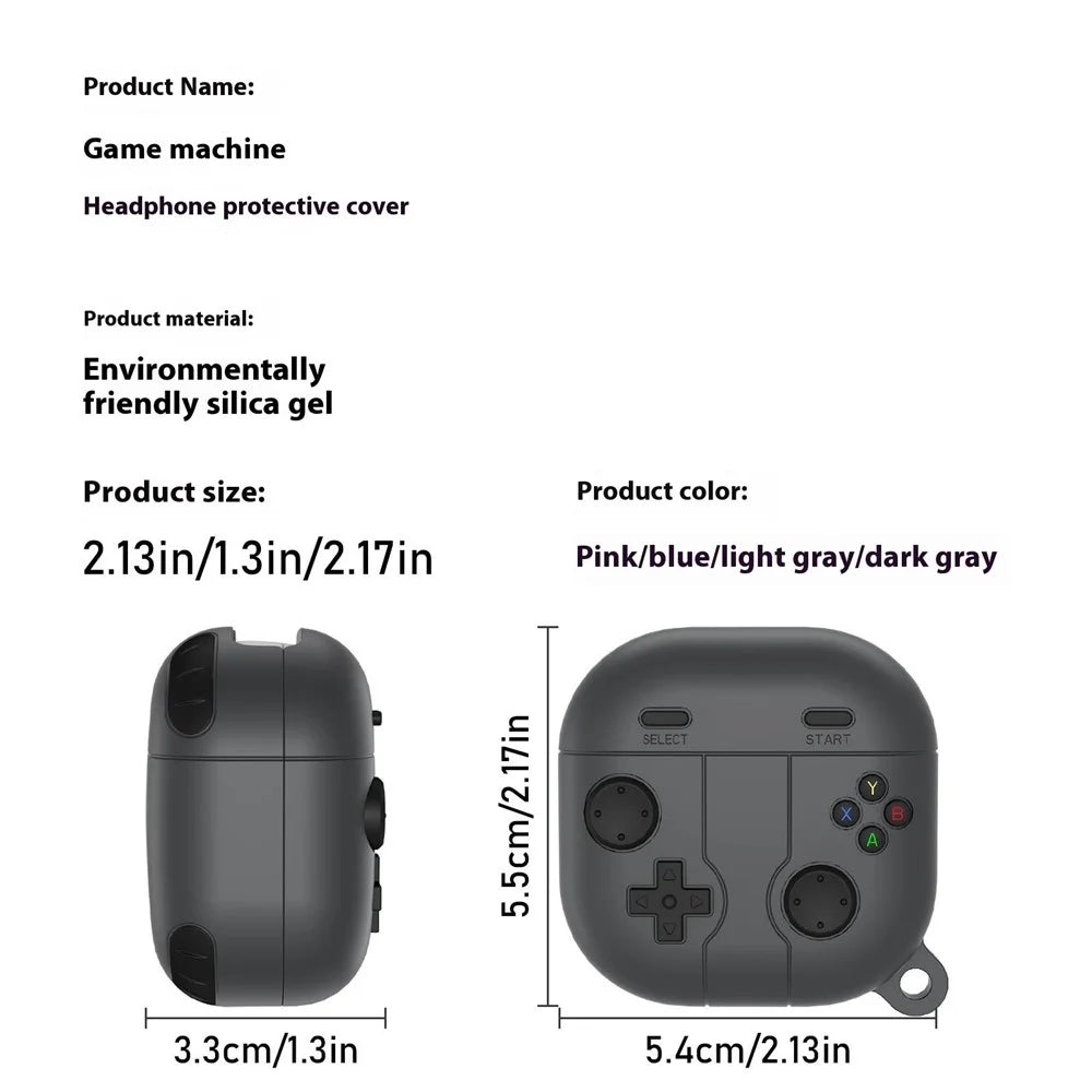 For Samsung Galaxy Buds Live / Buds Pro / Buds2 / Buds2 Pro / Buds FE Case Game Console Shape Earphones Silicone Shell with Carabiner - Dark Grey - 7