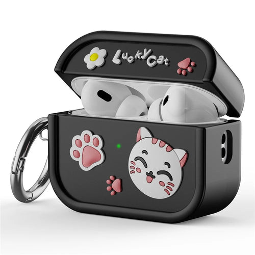 For AirPods Pro 2 Case 3D Cartoon Animals Funny Silicone Earbuds Cover with Carabiner - Black - 1