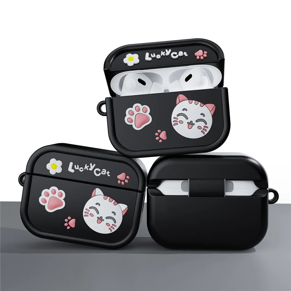 For AirPods Pro 2 Case 3D Cartoon Animals Funny Silicone Earbuds Cover with Carabiner - Black - 2