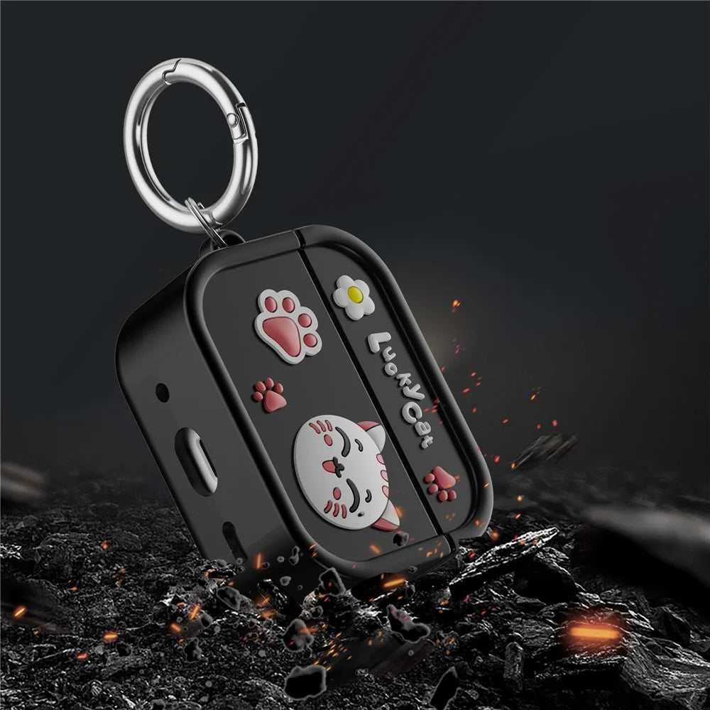 For AirPods Pro 2 Case 3D Cartoon Animals Funny Silicone Earbuds Cover with Carabiner - Black - 3