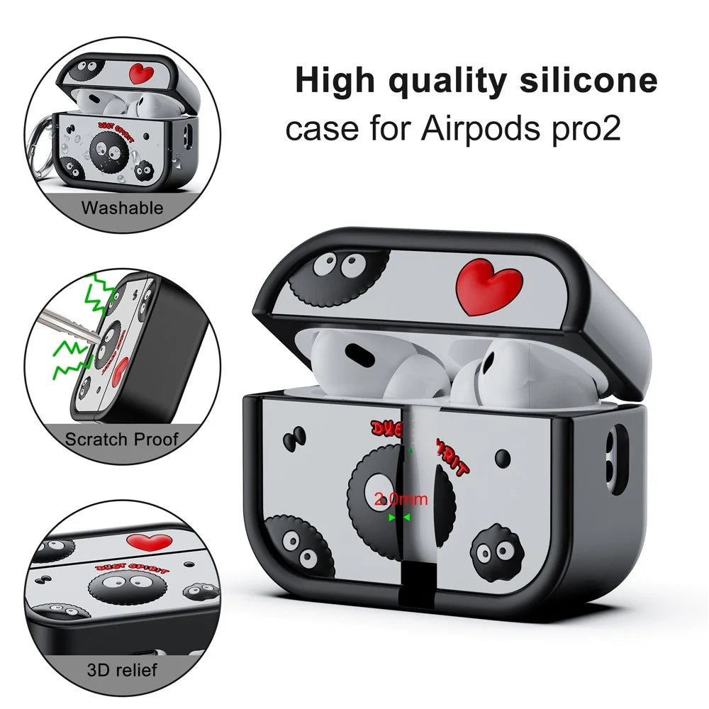 For AirPods Pro 2 Case Cartoon Briquette Silicone Protective Cover with Carabiner - Red  /  Black - 4